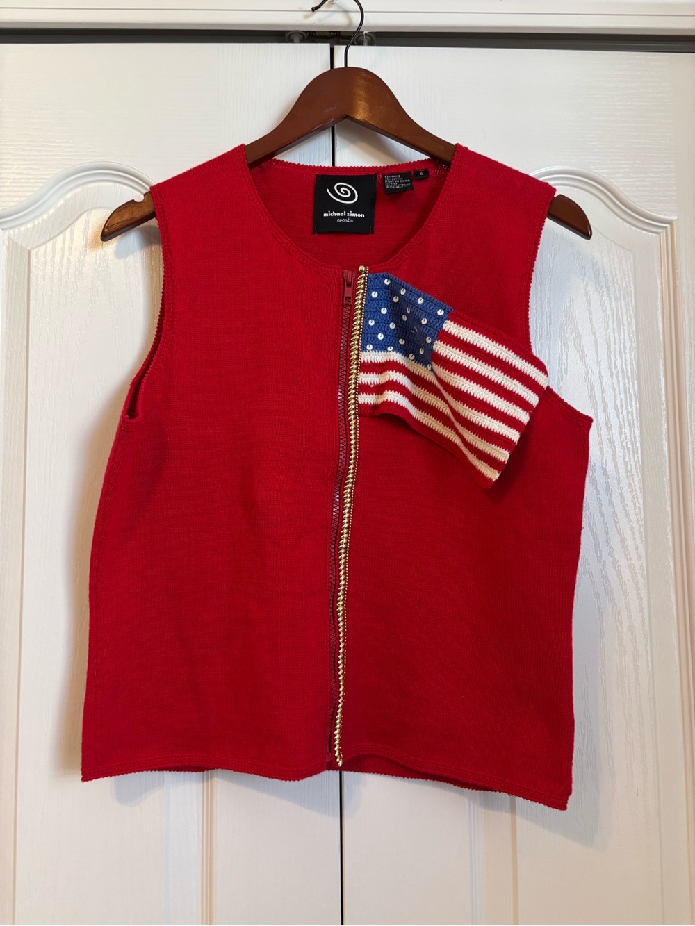 Michael Simon Womens Red Zip-Front Tank with Flag Pocket